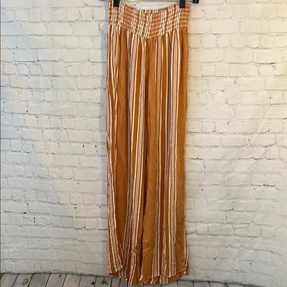 bbj Pants - BBJ Striped Mustard and White Wide-Leg Pants